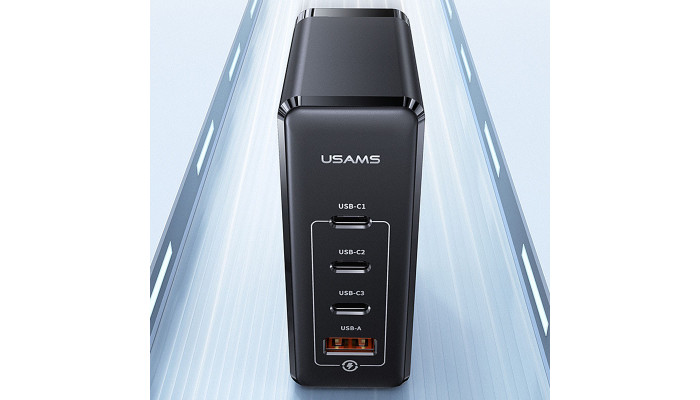 Сетевое зарядное устройство (зарядка) Usams US-CC163 T50 100W 4 Ports ACCC GaN Fast Charger Black - фото