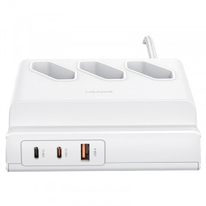 Сетевое зарядное устройство (зарядка) Usams US-CC160 P1 65W Super Si Fast Charging USB Extension Socket White