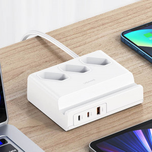 Сетевое зарядное устройство (зарядка) Usams US-CC160 P1 65W Super Si Fast Charging USB Extension Socket White