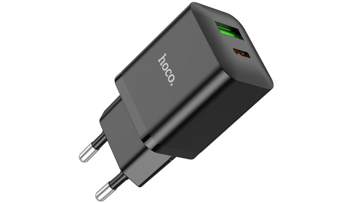 Мережевий зарядний пристрій (зарядка) Hoco N28 Founder 20W Type-C + USB Black - фото