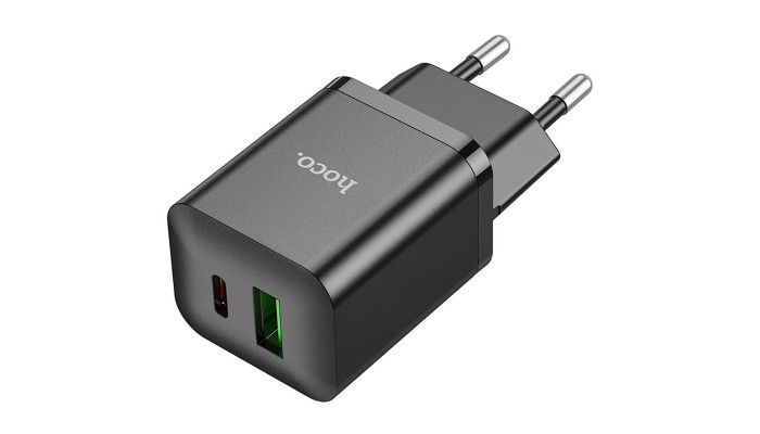 Мережевий зарядний пристрій (зарядка) Hoco N28 Founder 20W Type-C + USB Black - фото