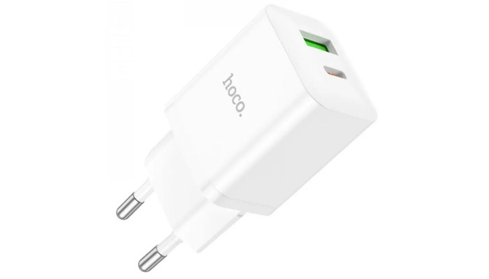 Мережевий зарядний пристрій (зарядка) Hoco N28 Founder 20W Type-C + USB White - фото