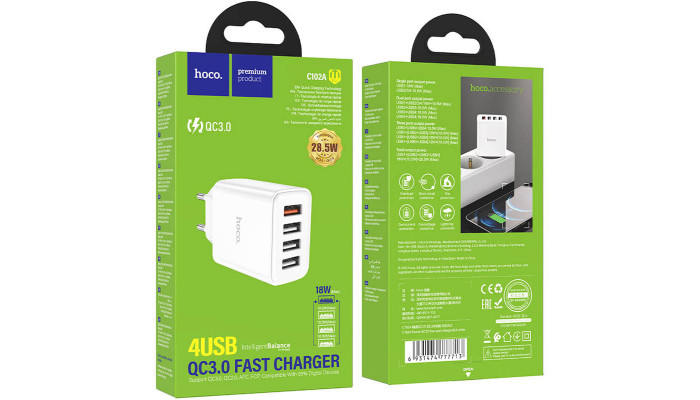 Мережевий зарядний пристрій (зарядка) Hoco C102A Fuerza QC3.0 White - фото