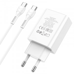 Сетевое зарядное устройство (зарядка) HOCO C100A PD20W+QC3.0 + Type-C to Type-C White