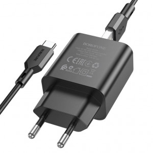 Мережевий зарядний пристрій (зарядка) Borofone BA72A Spring QC3.0 USB to Type-C Black