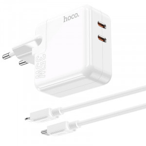 Сетевое зарядное устройство (зарядка) Hoco C110A PD 35W+QC3.0 (2 Type-C) + Type-C to Lightning White