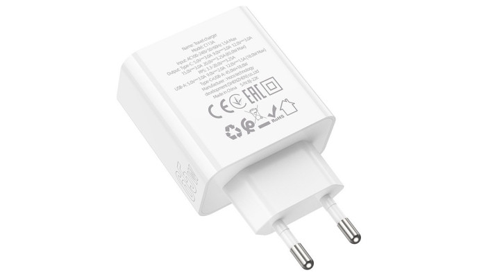 Сетевое зарядное устройство (зарядка) Hoco C113A Awesome PD65W (1USB/1Type-C) White - фото