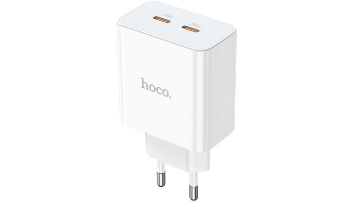 Мережевий зарядний пристрій (зарядка) Hoco C108A PD 35W (2 Type-C) White - фото