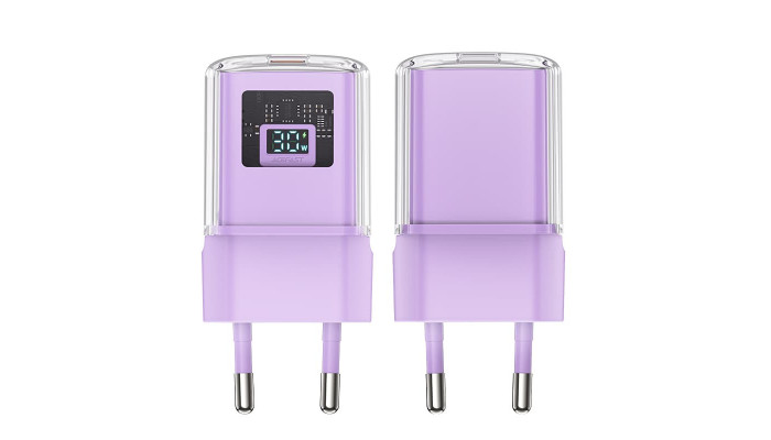 Сетевое зарядное устройство (зарядка) Acefast A53 Sparkling series PD30W GaN (USB-C) Alfalfa purple - фото