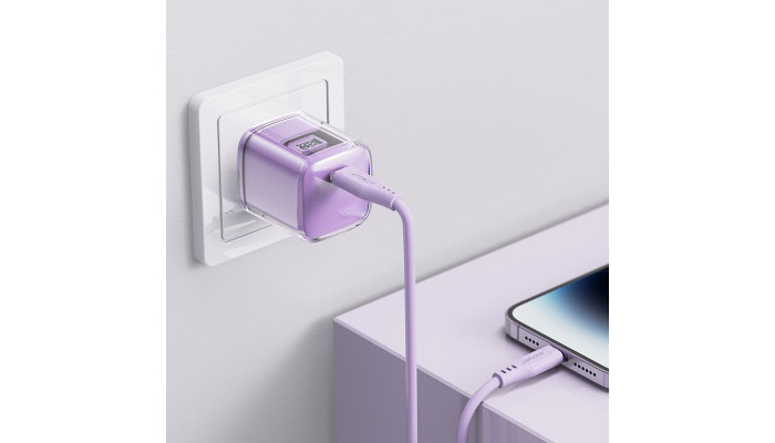 Сетевое зарядное устройство (зарядка) Acefast A53 Sparkling series PD30W GaN (USB-C) Alfalfa purple - фото