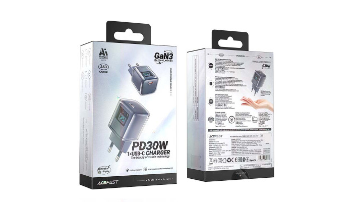 Мережевий зарядний пристрій (зарядка) Acefast A53 Sparkling series PD30W GaN (USB-C) Mica gray - фото