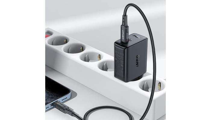 Мережевий зарядний пристрій (зарядка) Acefast A29 PD50W GaN (USB-C+USB-C) dual port Black - фото