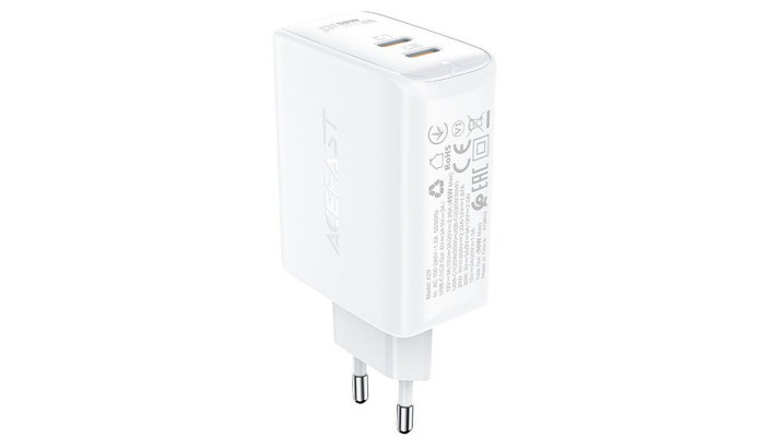 Мережевий зарядний пристрій (зарядка) Acefast A29 PD50W GaN (USB-C+USB-C) dual port White - фото