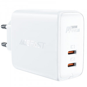 Сетевое зарядное устройство (зарядка) Acefast A29 PD50W GaN (USB-C+USB-C) dual port White