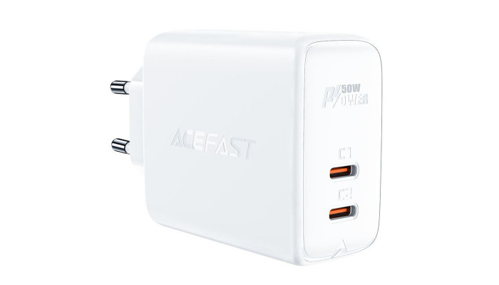Мережевий зарядний пристрій (зарядка) Acefast A29 PD50W GaN (USB-C+USB-C) dual port White - фото