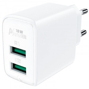 Сетевое зарядное устройство (зарядка) Acefast A33 QC18W (USB-A+USB-A) dual port White