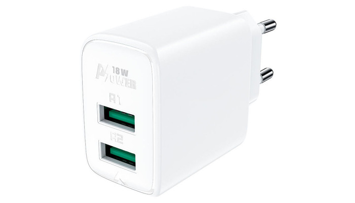 Мережевий зарядний пристрій (зарядка) Acefast A33 QC18W (USB-A+USB-A) dual port White - фото