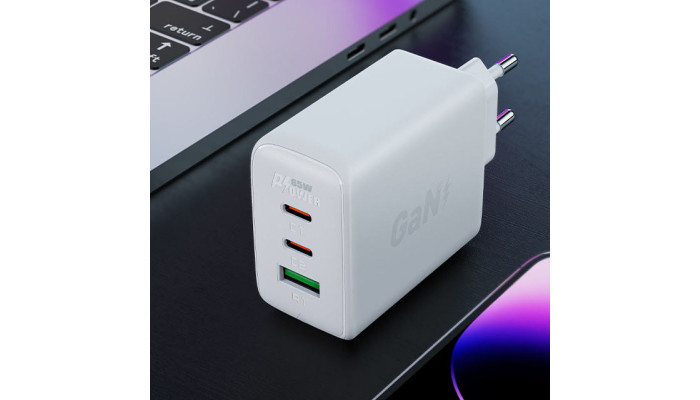 Сетевое зарядное устройство (зарядка) Acefast A41 PD65W GaN (2*USB-C+USB-A) White - фото
