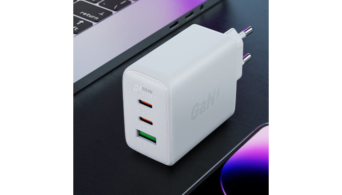 Мережевий зарядний пристрій (зарядка) Acefast A41 PD65W GaN (2*USB-C+USB-A) White - фото