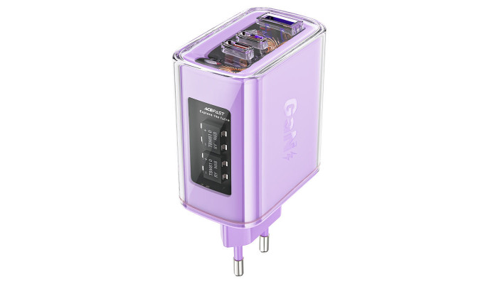 Мережевий зарядний пристрій (зарядка) Acefast A45 Exploration series PD65W GaN (2*USB-C+USB-A) Purple alfalfa - фото