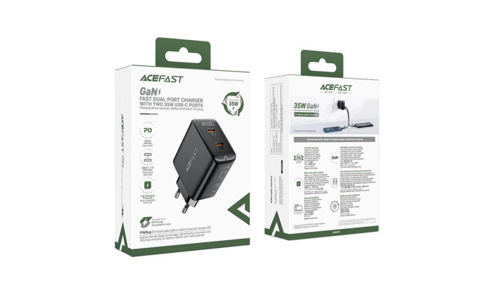 Сетевое зарядное устройство (зарядка) Acefast A49 PD35W GaN (USB-C+USB-C) dual port Black - фото