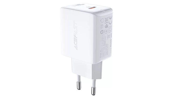 Мережевий зарядний пристрій (зарядка) Acefast A1 PD20W single USB-C White - фото