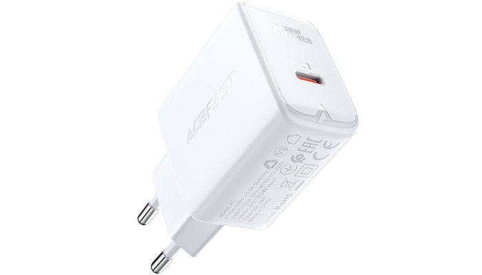 Мережевий зарядний пристрій (зарядка) Acefast A1 PD20W single USB-C White - фото