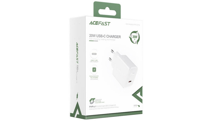 Сетевое зарядное устройство (зарядка) Acefast A1 PD20W single USB-C White - фото