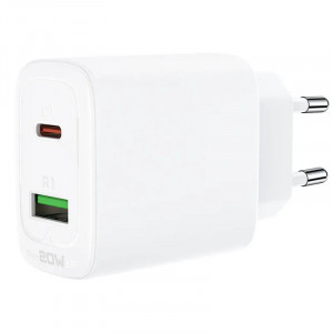 Сетевое зарядное устройство (зарядка) Acefast A25 PD20W (USB-C+USB-A) dual port White