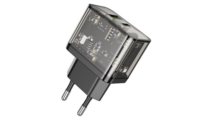 Мережевий зарядний пристрій (зарядка) Hoco N34 Dazzling PD20W+QC3.0 Transparent black - фото