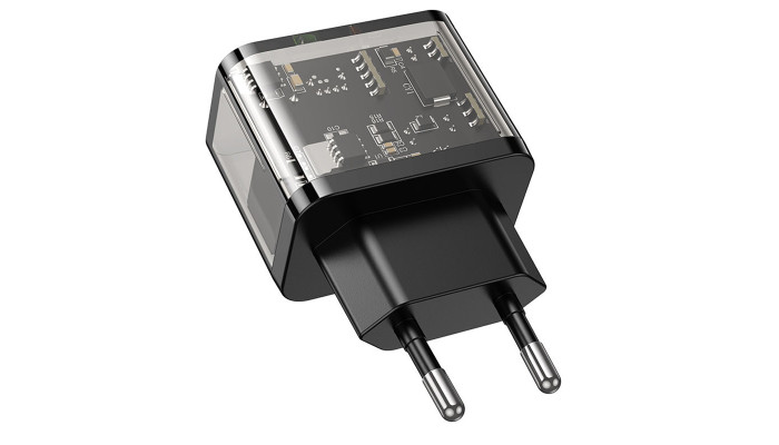 Сетевое зарядное устройство (зарядка) Hoco N34 Dazzling PD20W+QC3.0 Transparent black - фото