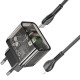 Мережевий зарядний пристрій (зарядка) Hoco N34 Dazzling PD20W+QC3.0 + Type-C to Lightning Transparent black - фото