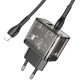 Сетевое зарядное устройство (зарядка) Hoco N34 Dazzling PD20W+QC3.0 + Type-C to Lightning Transparent black - фото