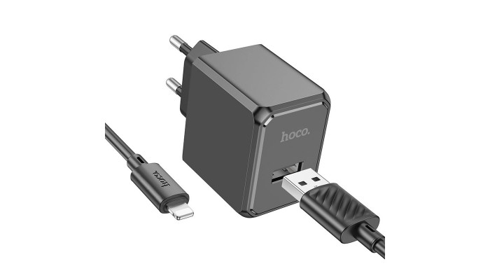 Сетевое зарядное устройство (зарядка) HOCO CS11A (1USB) + Lightning Black - фото