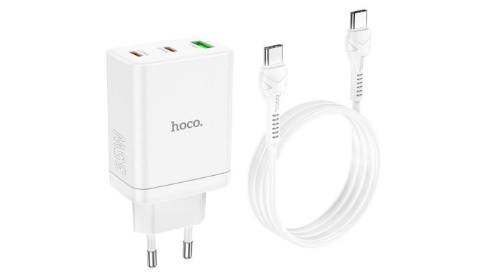 Сетевое зарядное устройство (зарядка) Hoco N33 Start PD35W (2C/1A) + Type-C to Type-C White - фото