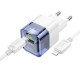 Мережевий зарядний пристрій (зарядка) Hoco C131A Platium PD30W+QC3.0 + Type-C to Lightning Transparent blue - фото