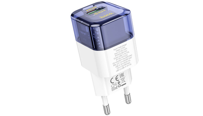 Сетевое зарядное устройство (зарядка) Hoco C131A Platium PD30W+QC3.0 + Type-C to Type-C Transparent blue - фото
