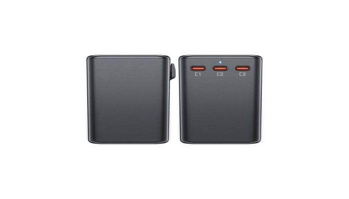 Сетевое зарядное устройство (зарядка) Acefast Z1 PD75W GaN (3*USB-C+2*USB-A) Black gray - фото