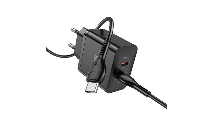 Сетевое зарядное устройство (зарядка) Hoco N35 Streamer PD45W (2C) + Type-C to Type-C Black - фото