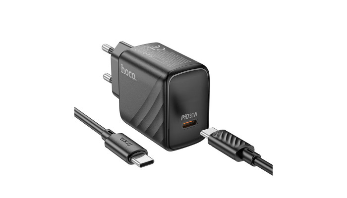 Сетевое зарядное устройство (зарядка) Hoco CS22A Value PD30W + Type-C to Type-C Black - фото