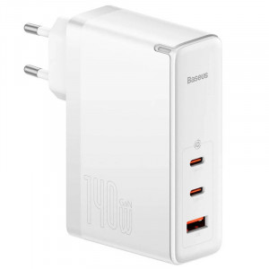 Сетевое зарядное устройство (зарядка) Baseus GaN5 Pro 2Type-C+USB 140W EU (with Type-C to Type-C 140W (1m)) (CCGP100201) White