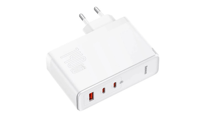Сетевое зарядное устройство (зарядка) Baseus GaN5 Pro 2Type-C+USB 140W EU (with Type-C to Type-C 140W (1m)) (CCGP100201) White - фото