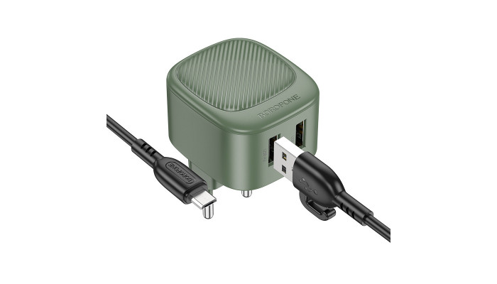 Мережевий зарядний пристрій (зарядка) Borofone BAS21A Special (2A) + Type-C Olive Green - фото
