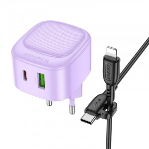 Сетевое зарядное устройство (зарядка) Borofone BAS22A Fortune PD20W+QC3.0 (1C1A) + Type-C to Lightning Purple