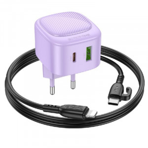 Сетевое зарядное устройство (зарядка) Borofone BAS22A Fortune PD20W+QC3.0 (1C1A) + Type-C to Lightning Purple