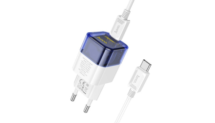 Мережевий зарядний пристрій (зарядка) Hoco C125A Transparent 1C PD20W + Type-C to Type-C Transparent blue - фото