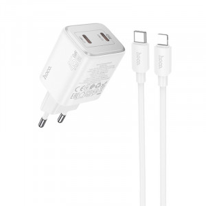 Сетевое зарядное устройство (зарядка) Hoco N42 Elogiado 2C PD45W + Type to Lightning White