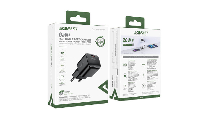 Сетевое зарядное устройство (зарядка) Acefast A73 mini PD20W GaN USB-C Black - фото