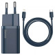 Сетевое зарядное устройство (зарядка) Baseus Super Si Quick Charger 1C 20W + кабель Type-C to Lightning (TZCCSUP-B) Синий - фото