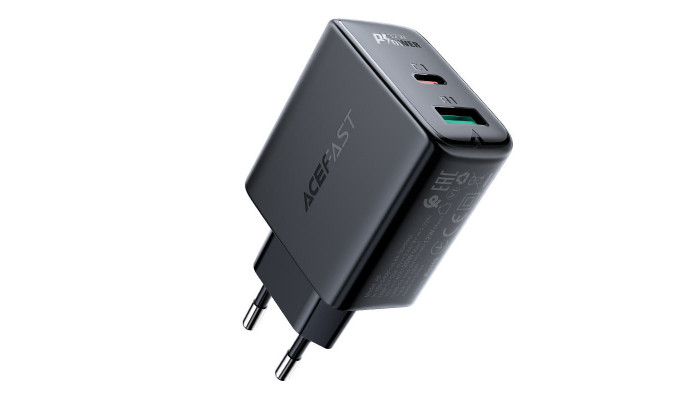 Сетевое зарядное устройство (зарядка) Acefast A5 PD32W GaN (USB-C+USB-A) Black - фото